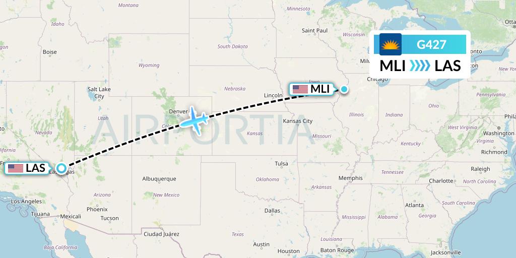 G427 Allegiant Air Flight Map: Moline to Las Vegas