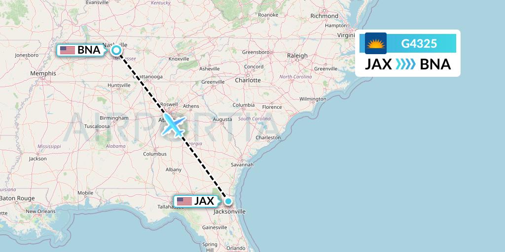 G4325 Allegiant Air Flight Map: Jacksonville to Nashville