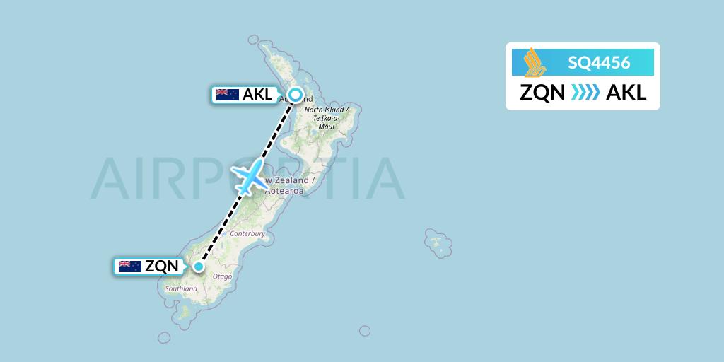 SQ4456 Singapore Airlines Flight Map: Queenstown to Auckland