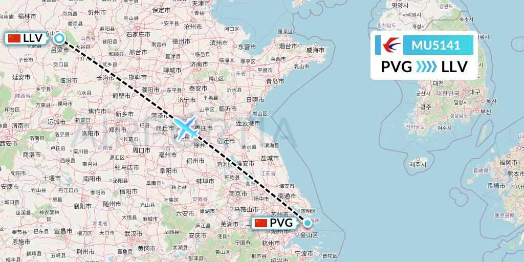 MU5141 China Eastern Airlines Flight Map: Shanghai to Kunming