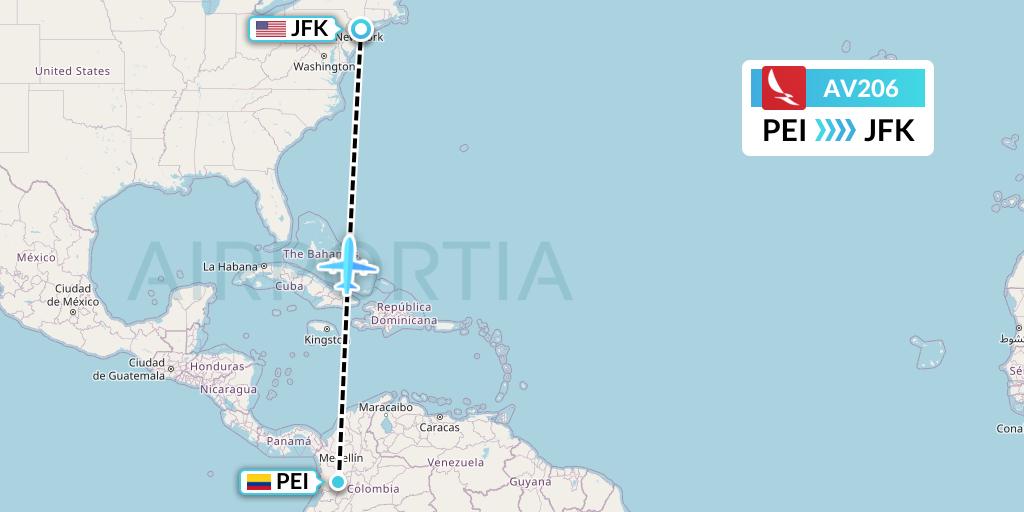 AV206 Avianca Flight Map: Pereira to New York