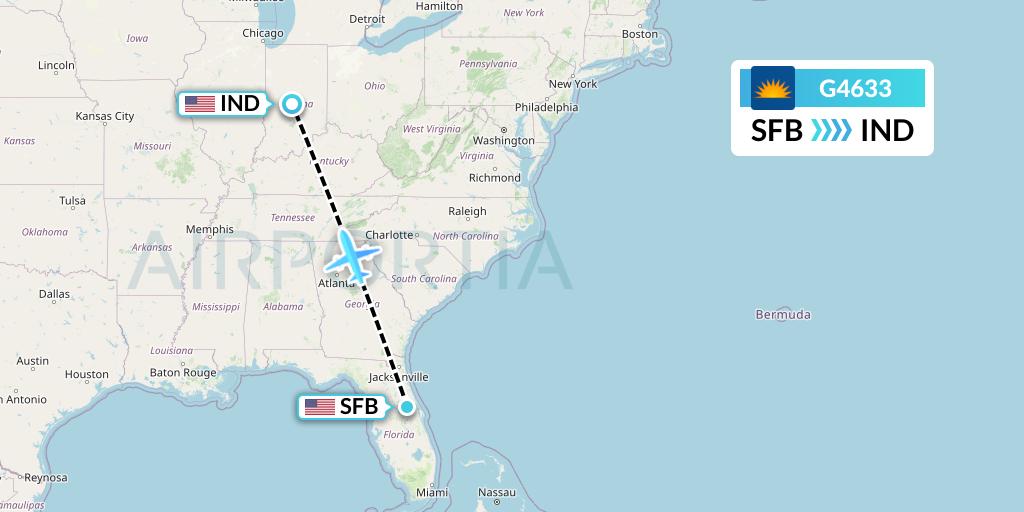 G4633 Allegiant Air Flight Map: Orlando to Indianapolis