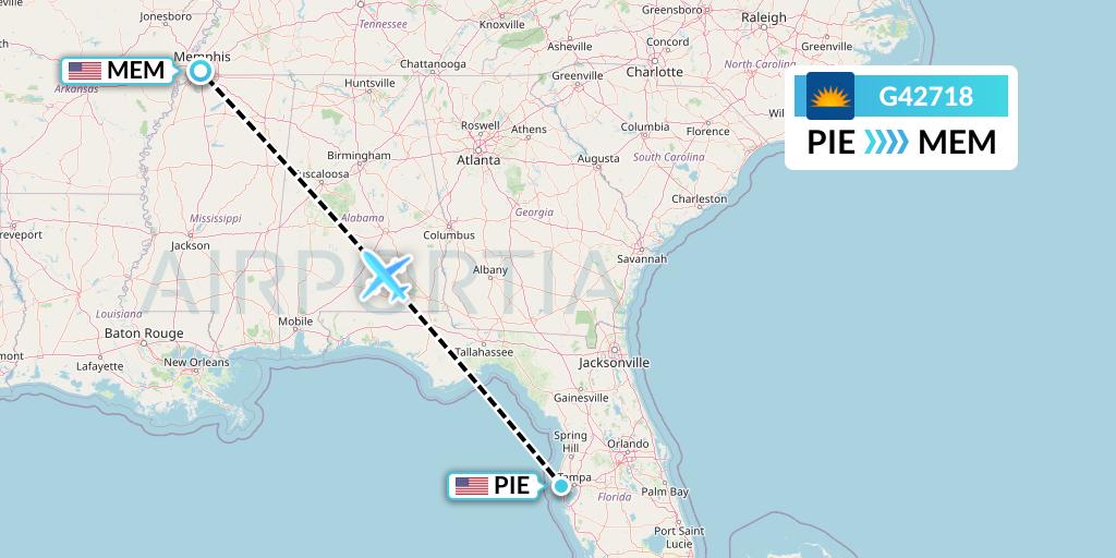 G42718 Allegiant Air Flight Map: St. Petersburg to Memphis