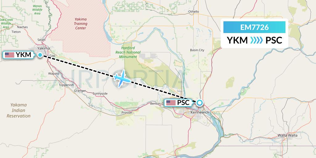 EM7726 Empire Airlines Flight Map: Yakima to Pasco