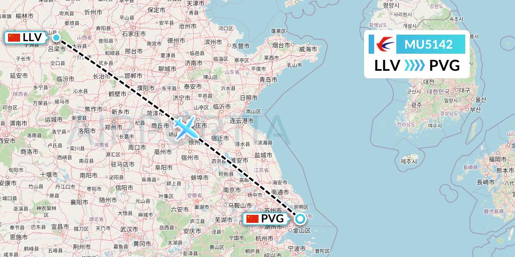 MU5142 China Eastern Airlines Flight Map: Kunming to Shanghai