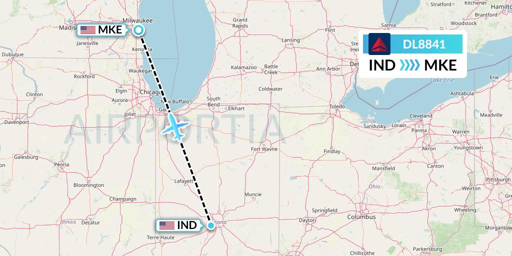 DL8841 Delta Air Lines Flight Map: Indianapolis to Milwaukee