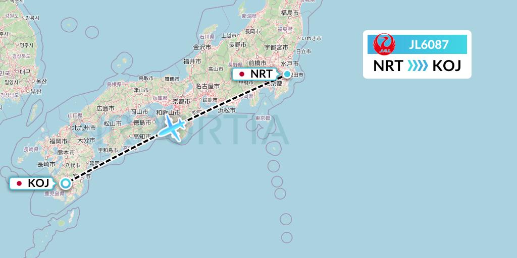 JL6087 Japan Airlines Flight Map: Tokyo to Kagoshima