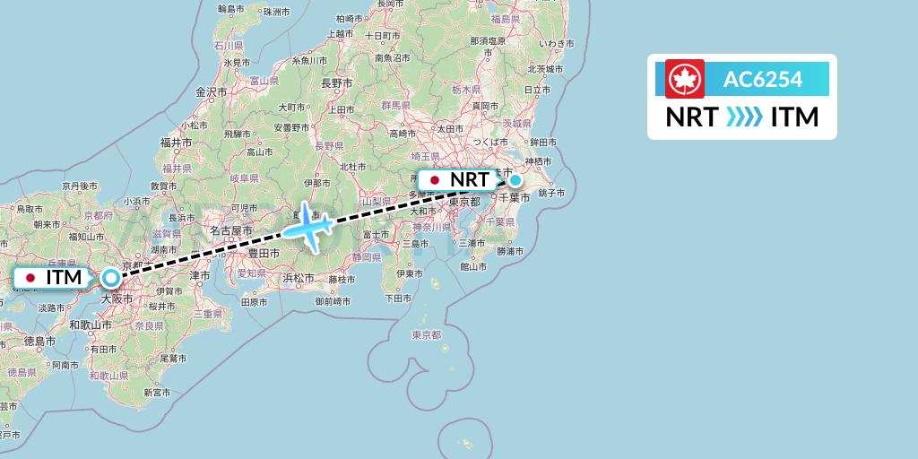 AC6254 Air Canada Flight Map: Tokyo to Osaka