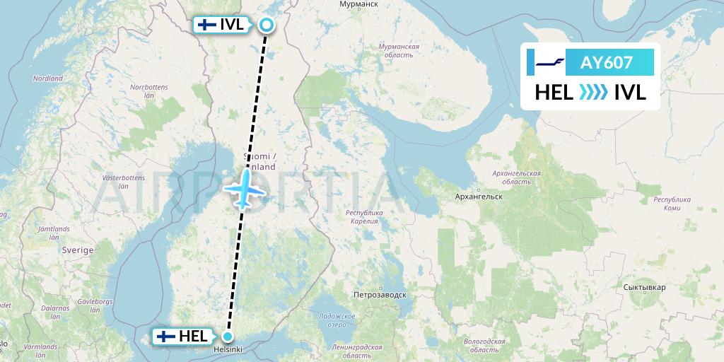 AY607 Finnair Flight Map: Helsinki to Ivalo