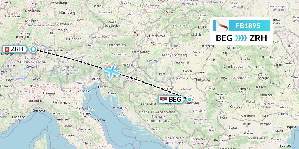 FB1895 Bulgaria Air Flight Map: Belgrade to Zurich