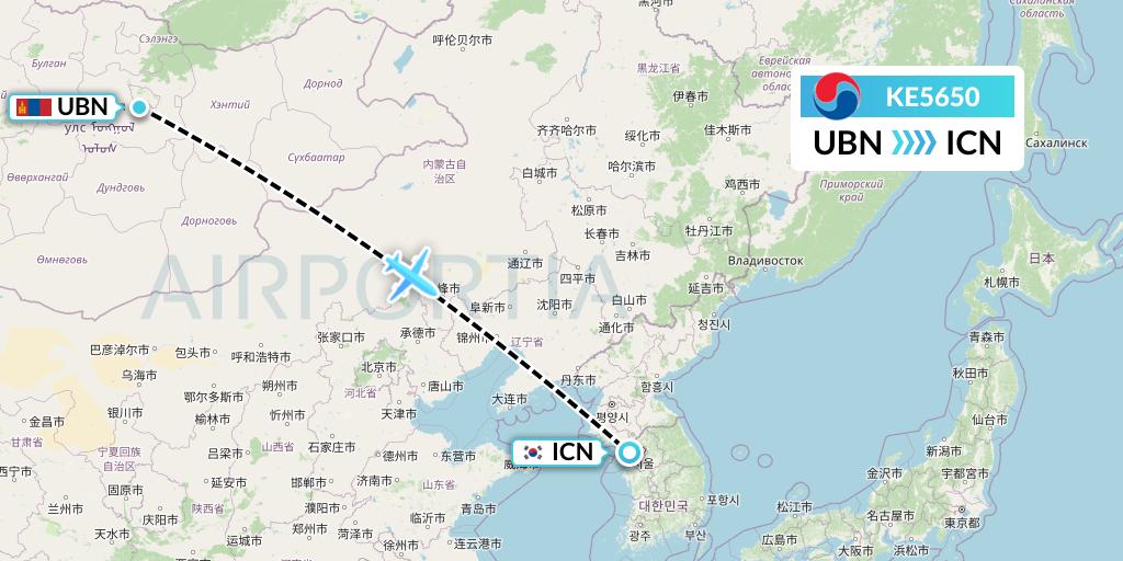 KE5650 Korean Air Flight Map: Ulan Bator to Seoul