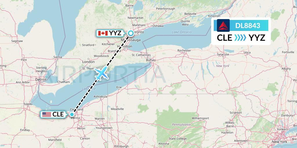 DL8843 Delta Air Lines Flight Map: Cleveland to Toronto