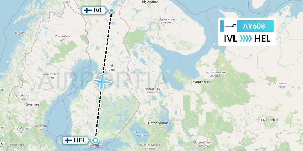 AY608 Finnair Flight Map: Ivalo to Helsinki
