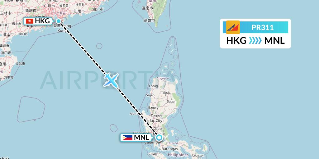 PR311 Philippine Airlines Flight Map: Hong Kong to Manila