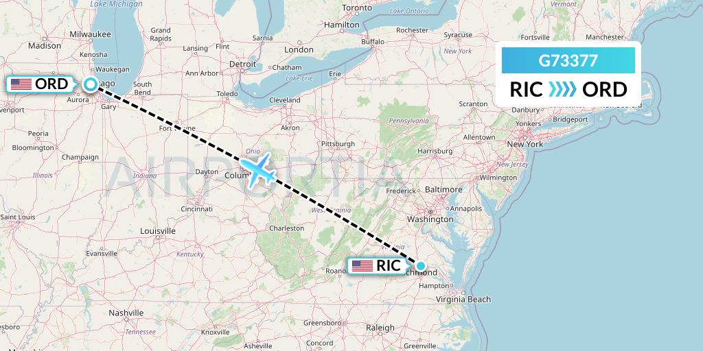 G73377 GoJet Flight Map: Richmond to Chicago