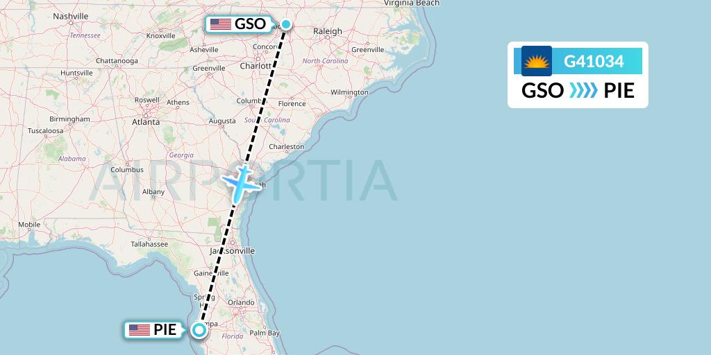 G41034 Allegiant Air Flight Map: Greensboro to St. Petersburg