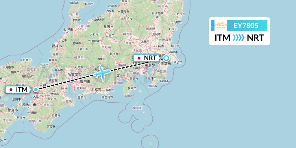 EY7805 Etihad Airways Flight Map: Osaka to Tokyo