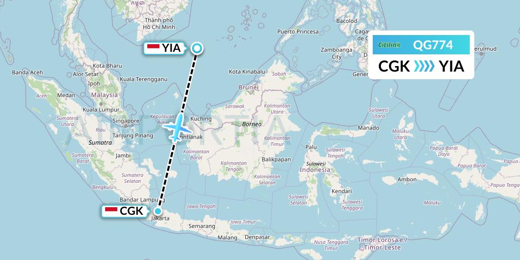 QG774 Citilink Flight Map: Jakarta to Yogyakarta