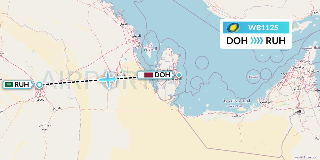 WB1125 RwandAir Flight Map: Doha to Riyadh