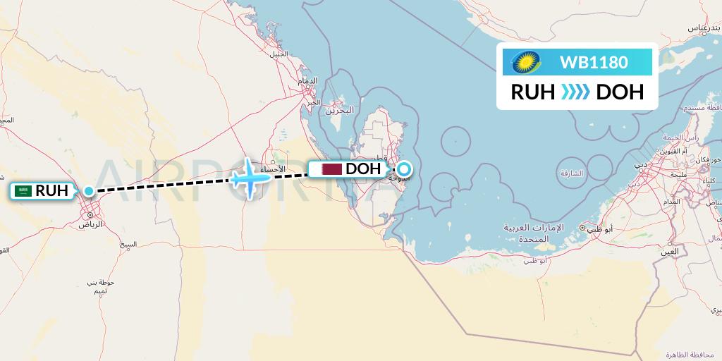 WB1180 RwandAir Flight Map: Riyadh to Doha