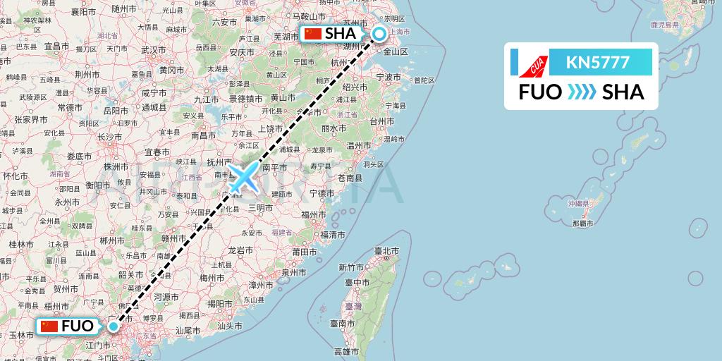 KN5777 China United Airlines Flight Map: Foshan to Shanghai