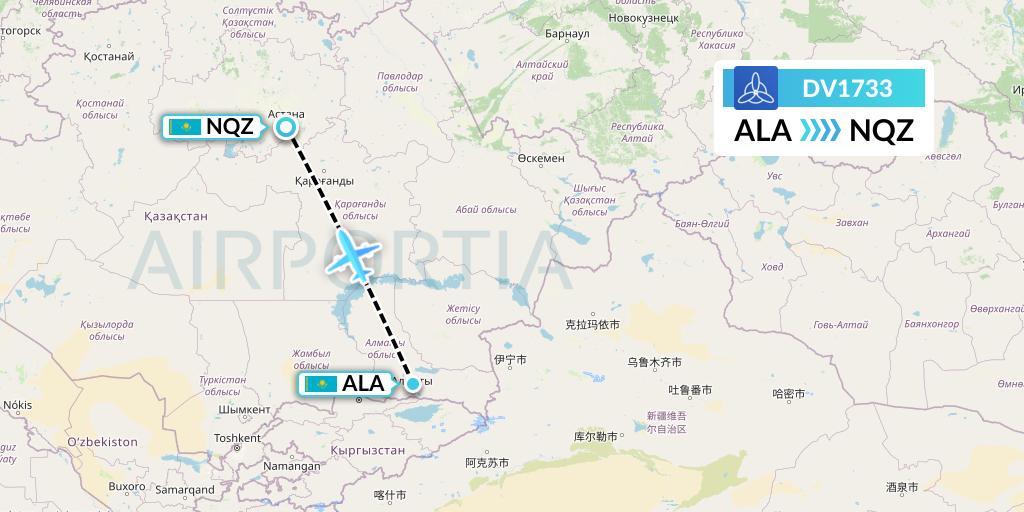 DV1733 SCAT Flight Map: Almaty to Astana