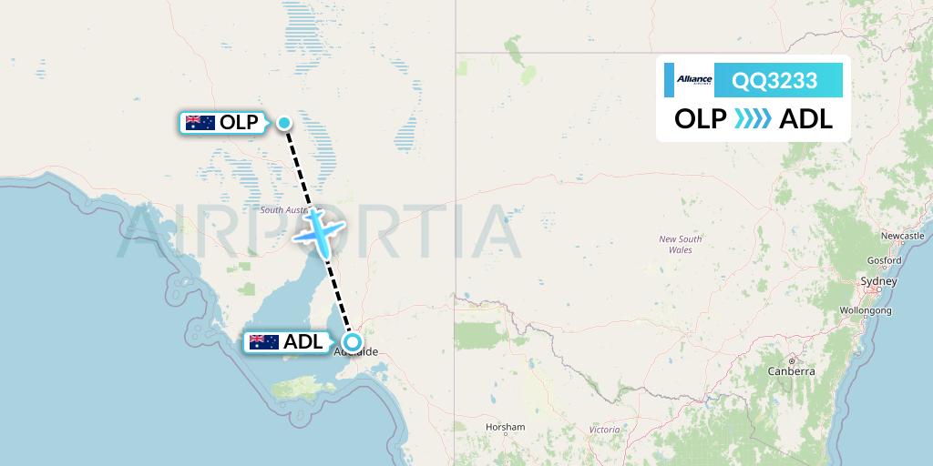 QQ3233 Alliance Airlines Flight Map: Olympic Dam to Adelaide