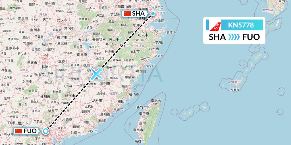 KN5778 China United Airlines Flight Map: Shanghai to Foshan