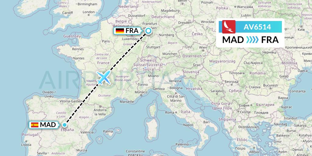 AV6514 Avianca Flight Map: Madrid to Frankfurt