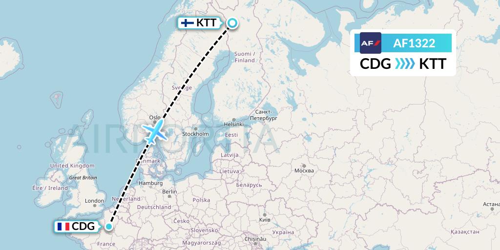 AF1322 Air France Flight Map: Paris to Kittila