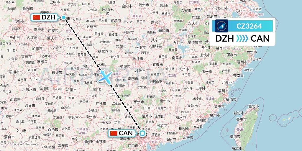 CZ3264 China Southern Airlines Flight Map: Dazhou to Guangzhou