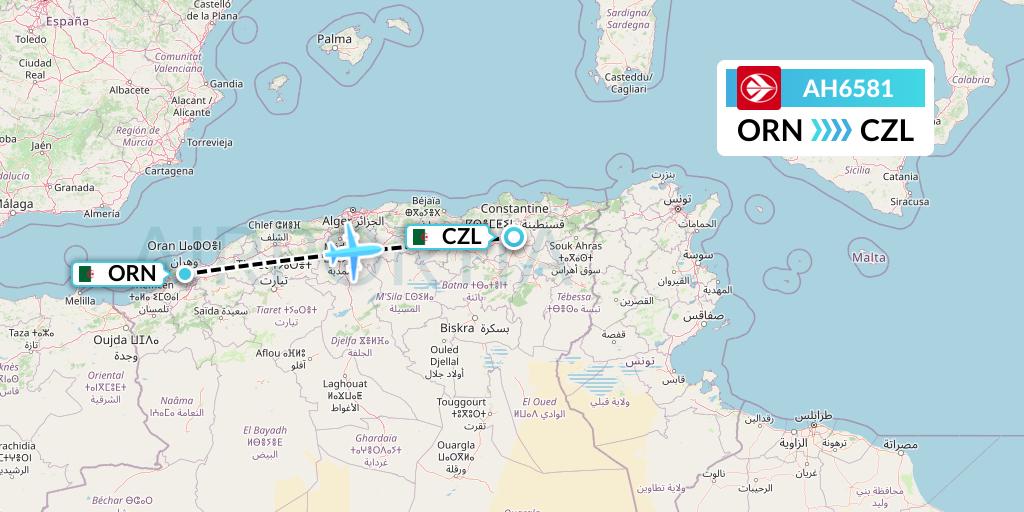 AH6581 Air Algerie Flight Map: Oran to Constantine