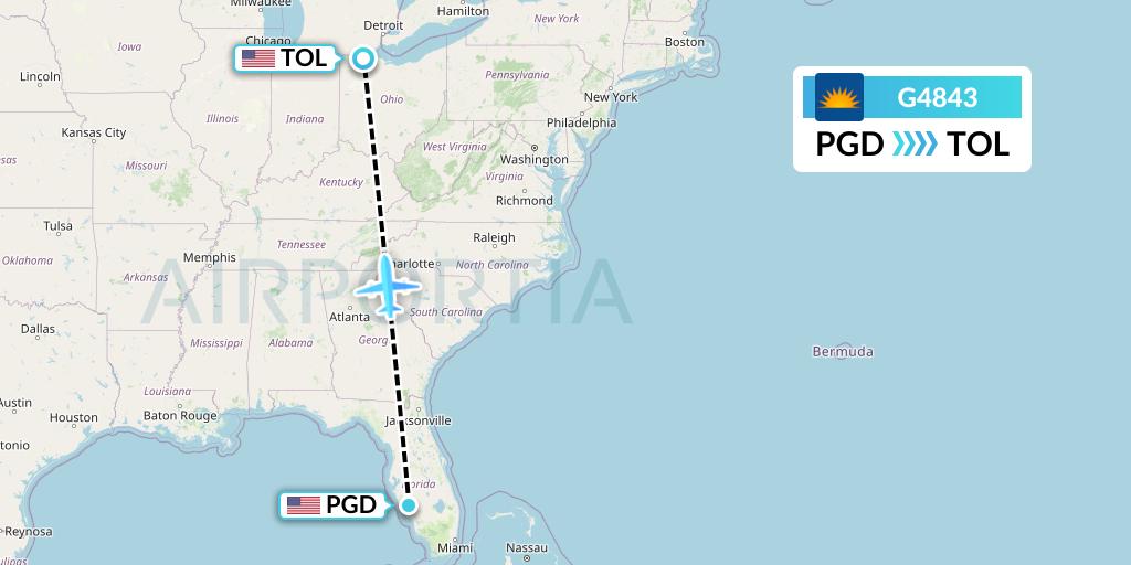 G4843 Allegiant Air Flight Map: Punta Gorda to Toledo