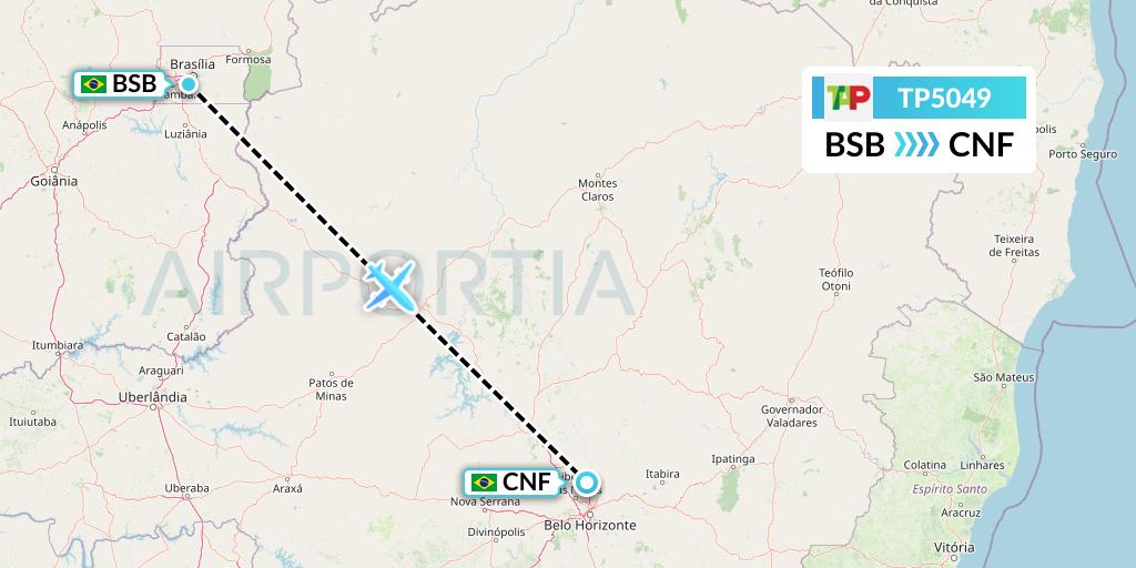 TP5049 TAP Portugal Flight Map: Brasilia to Belo Horizonte