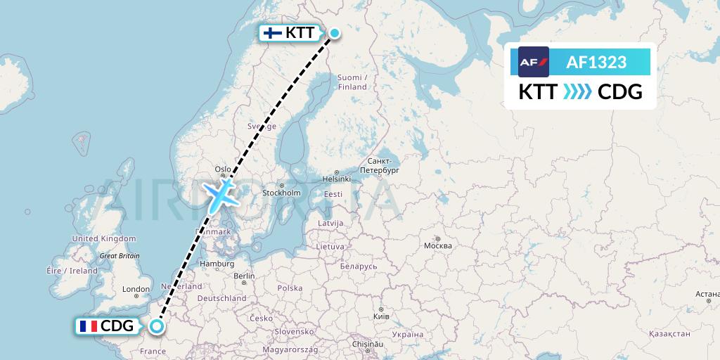 AF1323 Air France Flight Map: Kittila to Paris