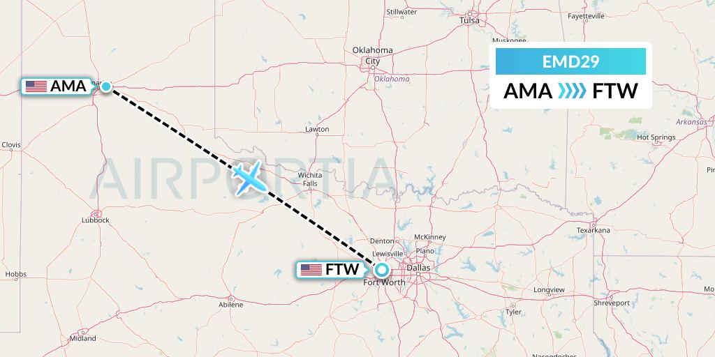 EMD29 Eaglemed Flight Map: Amarillo to Fort Worth