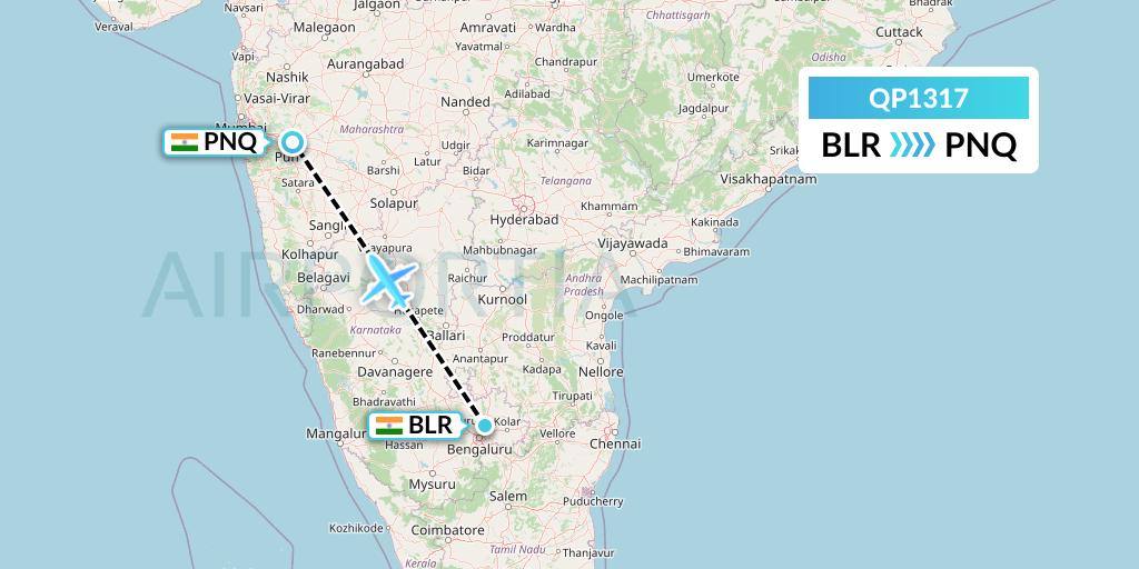 QP1317 Akasa Air Flight Map: Bangalore to Pune