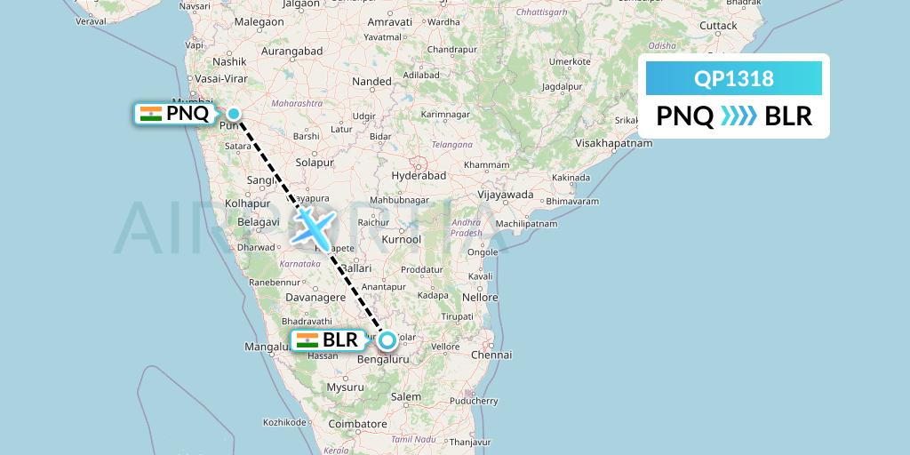 QP1318 Akasa Air Flight Map: Pune to Bangalore