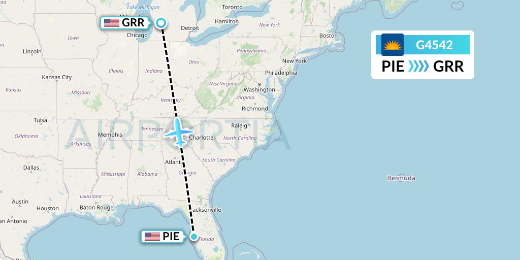 G4542 Allegiant Air Flight Map: St. Petersburg to Grand Rapids
