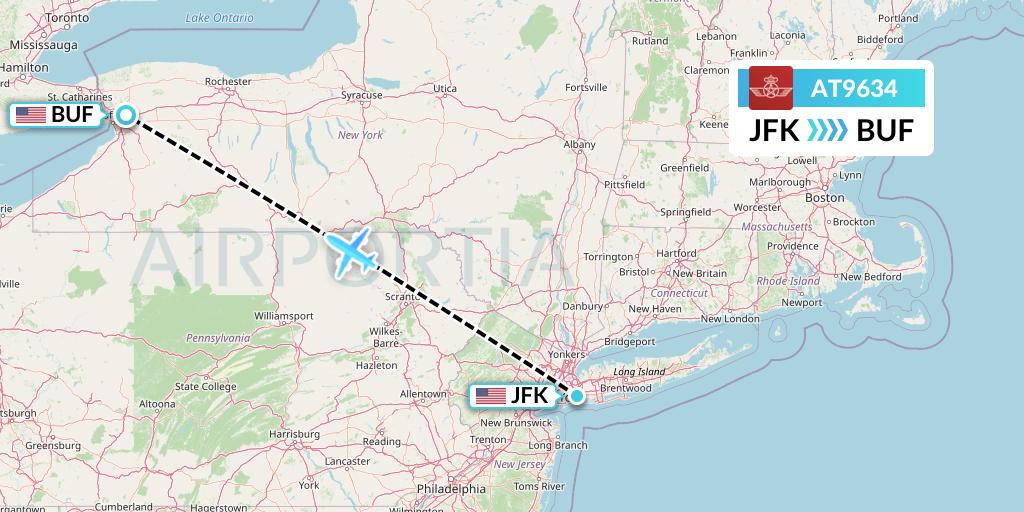 AT9634 Royal Air Maroc Flight Map: New York to Buffalo