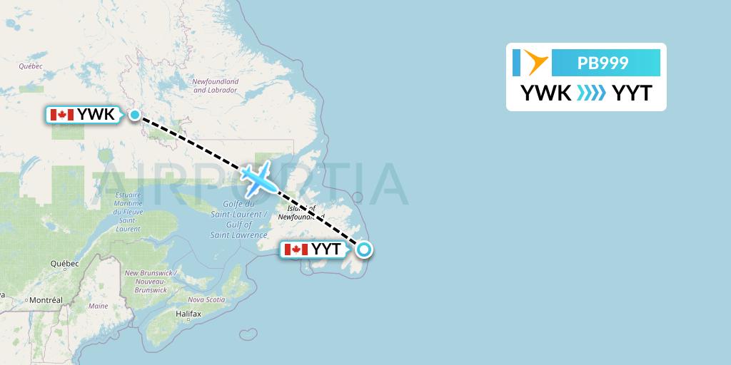 PB999 PAL Airlines Flight Map: Wabush to St. John's
