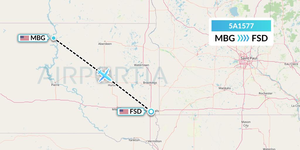 5A1577 Alpine Air Express Flight Map: Mobridge to Sioux Falls