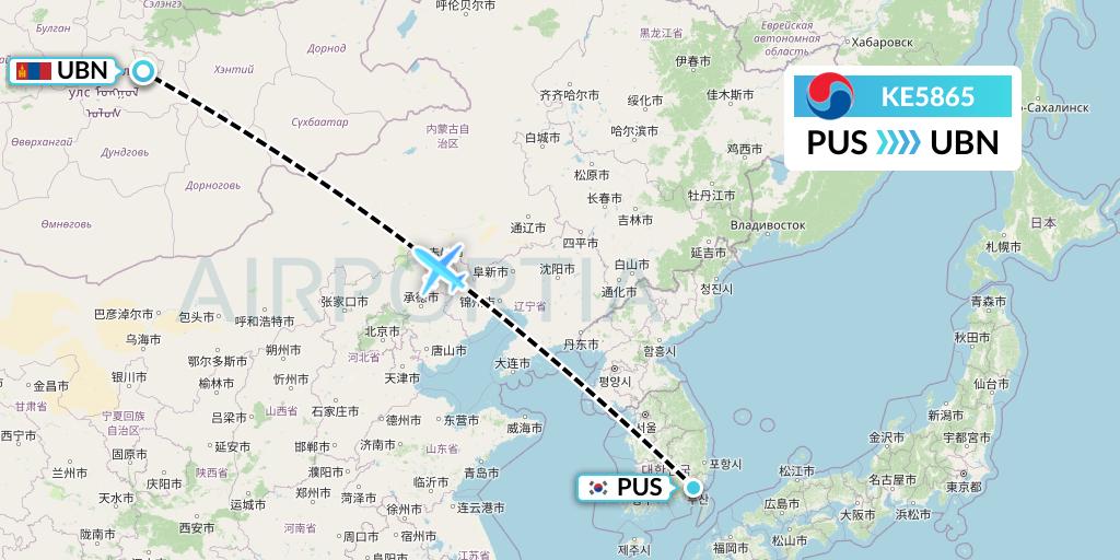KE5865 Korean Air Flight Map: Busan to Ulan Bator