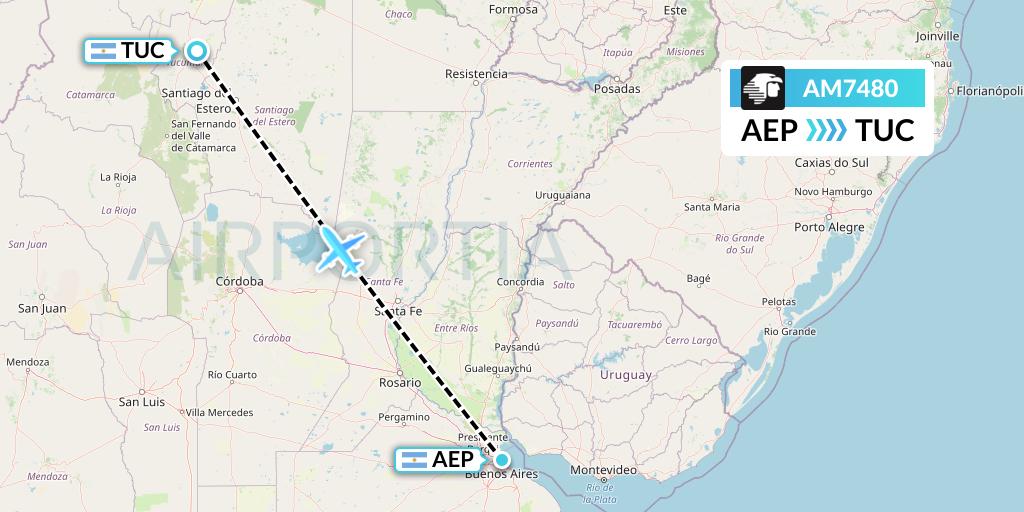 AM7480 Aeromexico Flight Map: Buenos Aires to Tucuman