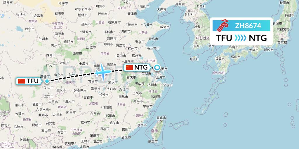ZH8674 Shenzhen Airlines Flight Map: Chengdu to Nantong