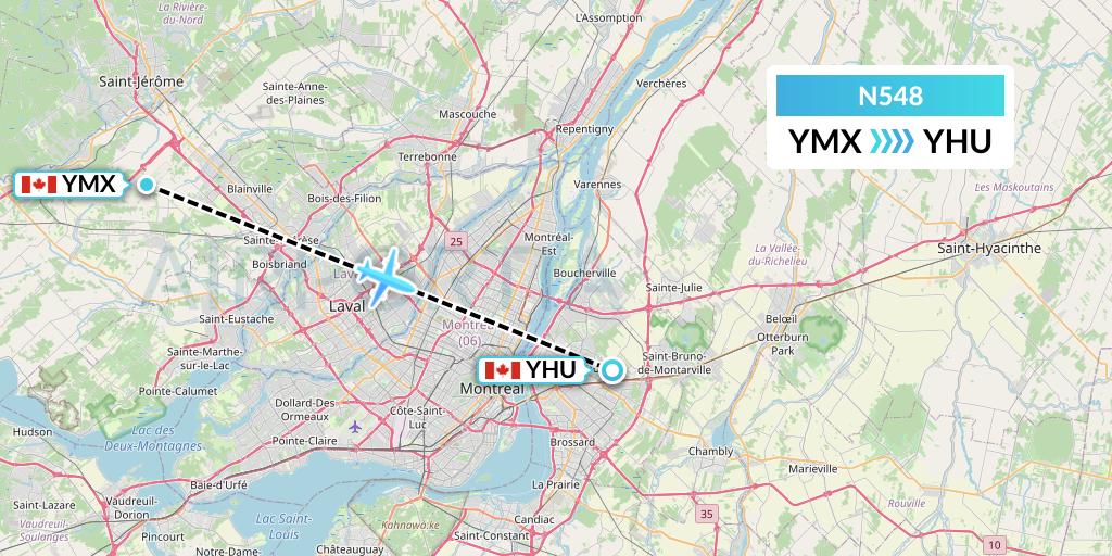 N548 Nolinor Aviation Flight Map: Montreal to Montreal