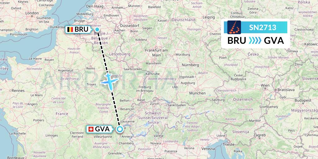 SN2713 Brussels Airlines Flight Map: Brussels to Geneva