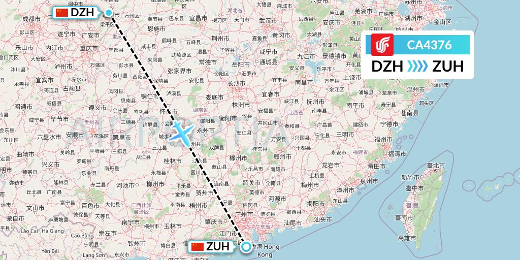 CA4376 Air China Flight Map: Dazhou to Zhuhai