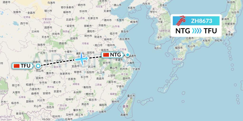 ZH8673 Shenzhen Airlines Flight Map: Nantong to Chengdu