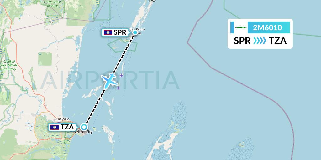 2M6010 Maya Island Air Flight Map: San Pedro to Belize City